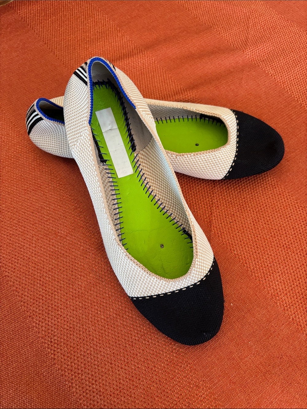 Rothy's Two-Tone Knit Ballet Flats in Neutral and Black